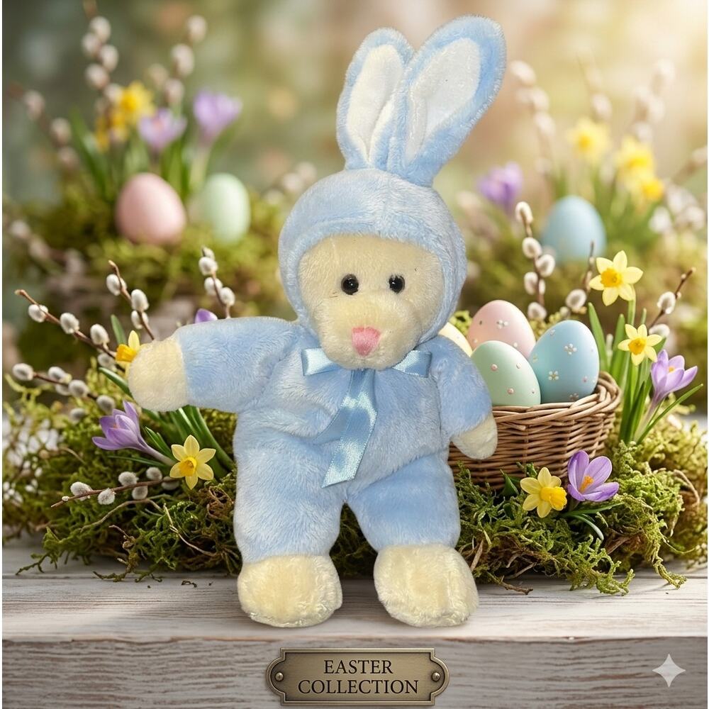 Dan Dee Blue Bunny Teddy Bear Plush 10" Costume Stuffed Animal Easter Nursery